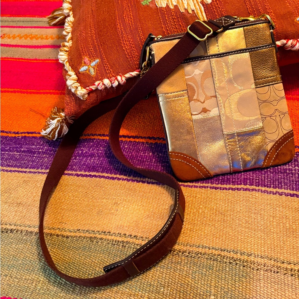 Coach Gold Patch Swing Pack Brass Crossbody Bag.